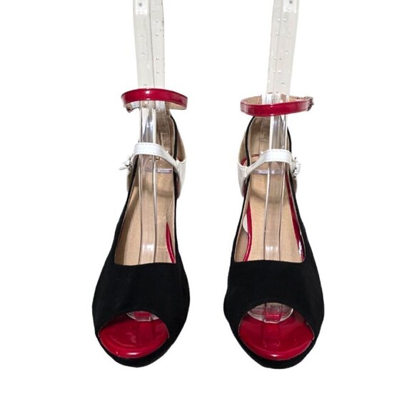 GetMoreBeauty Colorblock Peep Toe Platform Heels Sz 38 - Picture 2 of 7